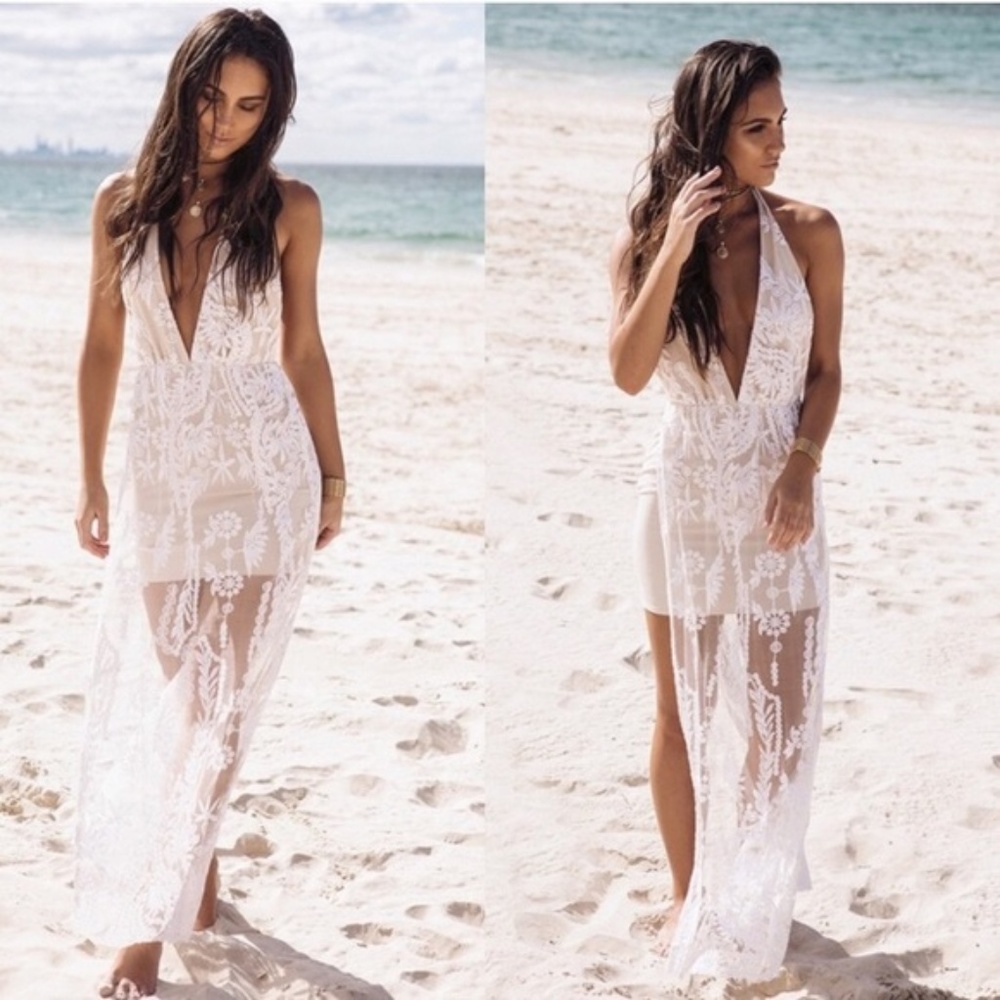 Sabo Skirt Luxe Lace Maxi Halter Dress